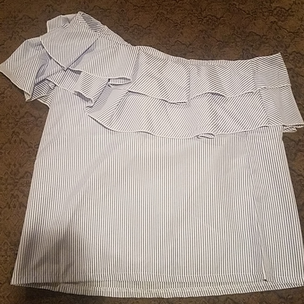 One shoulder blue/white striped top